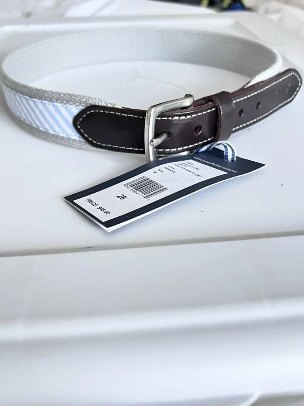Vineyard Vines seersucker canvas club belt Blue White Stripe Size 26